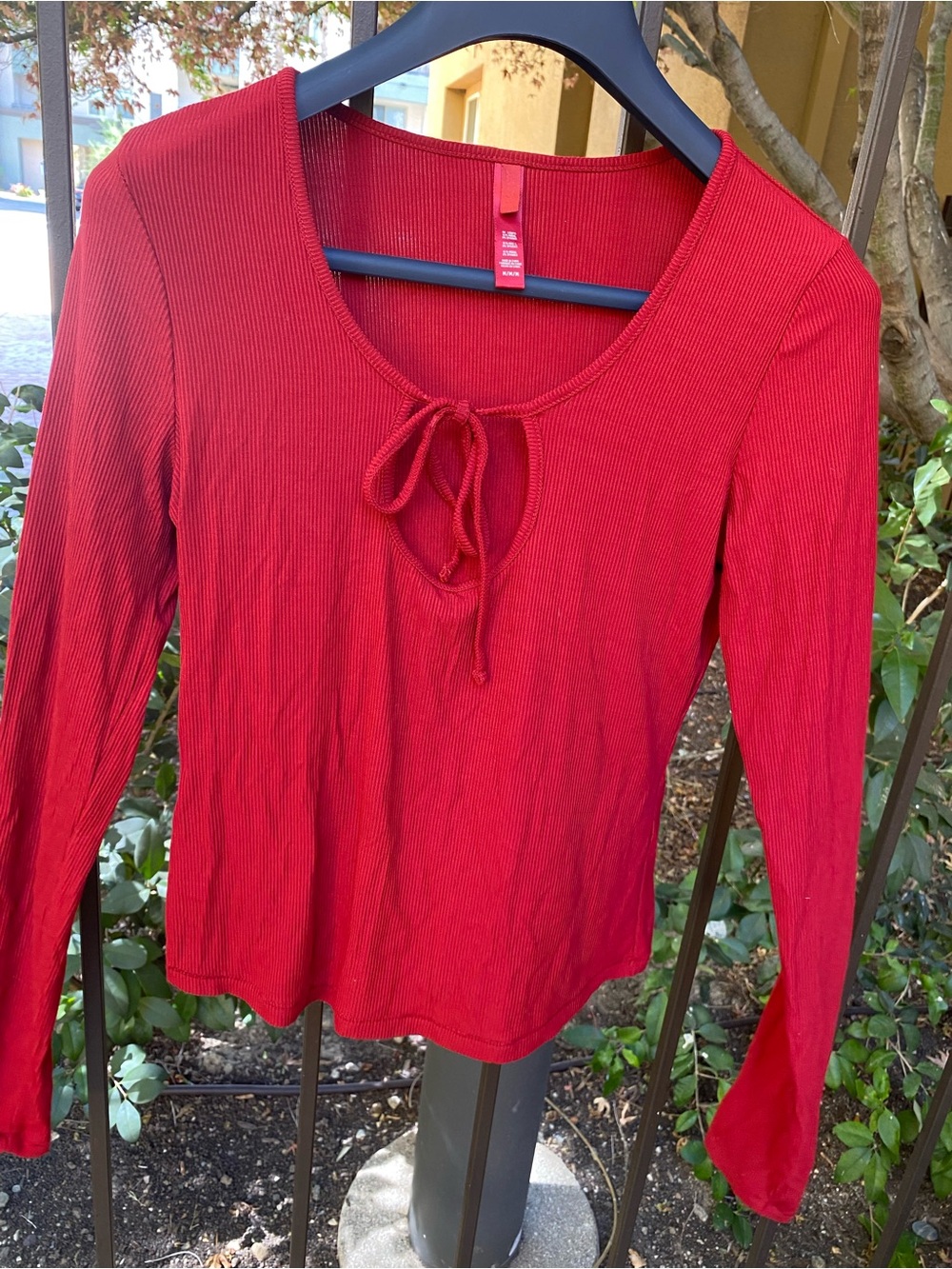 SKIMS Red Ribbed Long-Sleeve Tie-Front Top